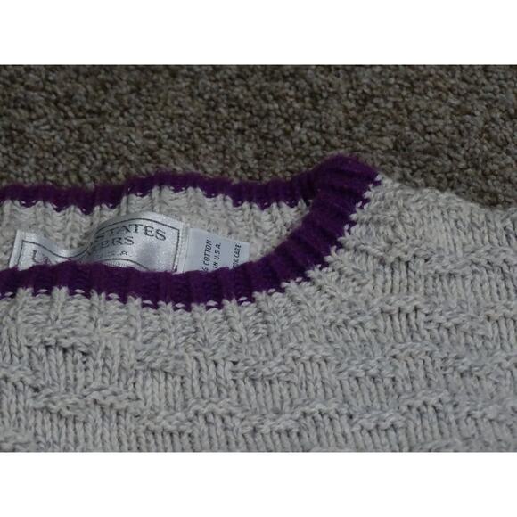 Vtg United States Sweaters 100% Cotton Knit Pullover Size Large Purple Ringer - Picture 4 of 10